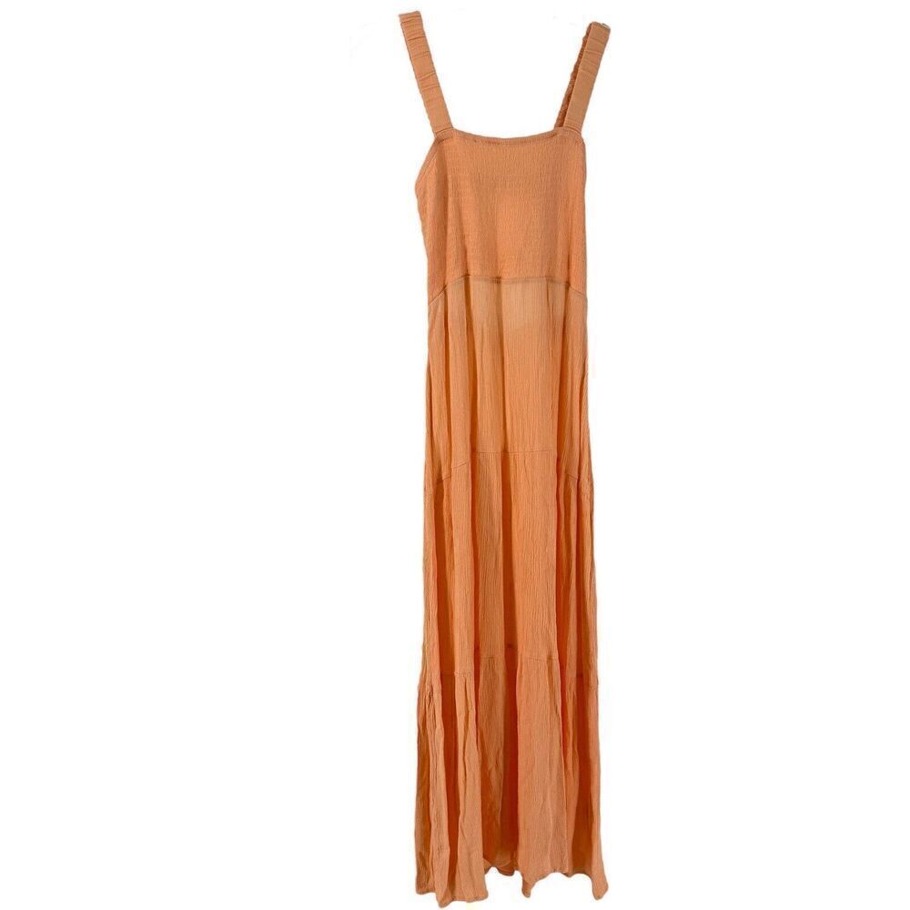 Jolie & Joy Dress Orange Smocked Midi Length Tiered Ladder Back Boho M Sundress